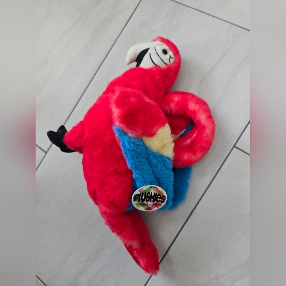 Vibrant Red Plush Parrot Stuffed Animal PURSE - Picture 6 of 7